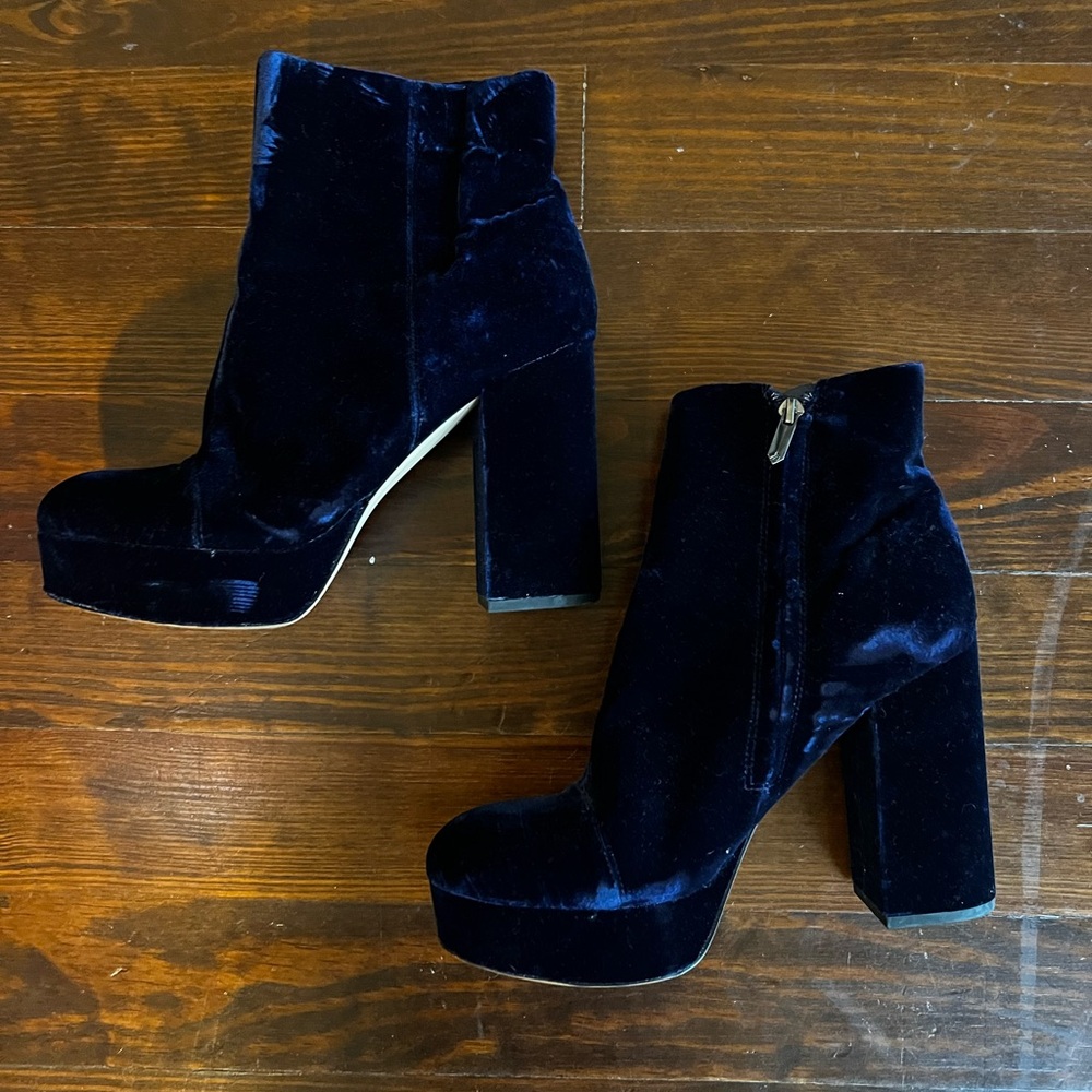 Sam Edelman Navy Velvet Heeled Boots